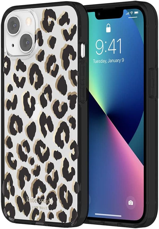 Kate Spade New York iPhone 13 mini Protective Hardshell, City Leopard Black/Gold