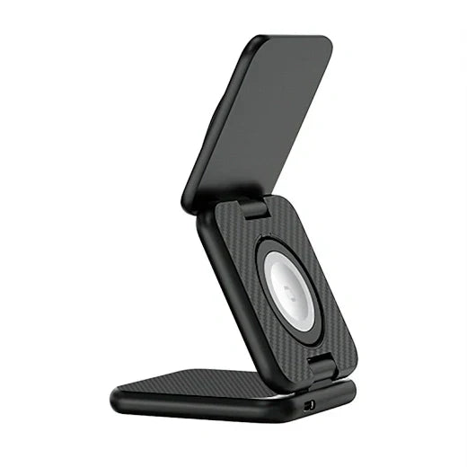 WiWU W035 Warrior 3 in 1 Wireless Charger, Black. Aramid Fiber Kevlar (New)