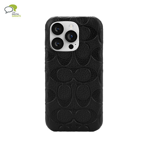 Coach iPhone 13 Leather Slim Wrap, Black Emboss Signature C Pebbled Leather